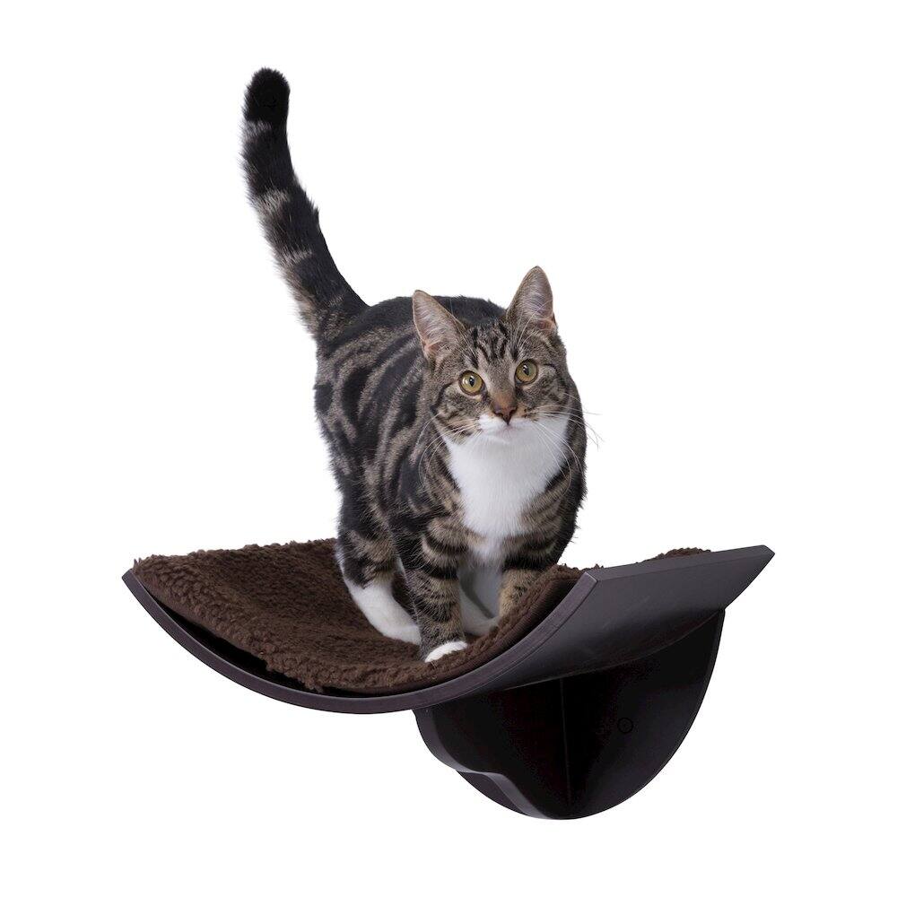 Left. TRIXIE - Lorena Space Saving Wall Mounted Cat Perch with Soft Cushion - Espresso Brown.