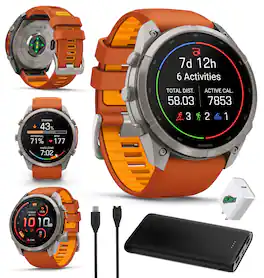 Garmin - Fenix 9 Pro inReach 51mm Titanium GPS Smartwatch Orange Band - Titanium with Autumn Orange/Spark Orange - (2024)