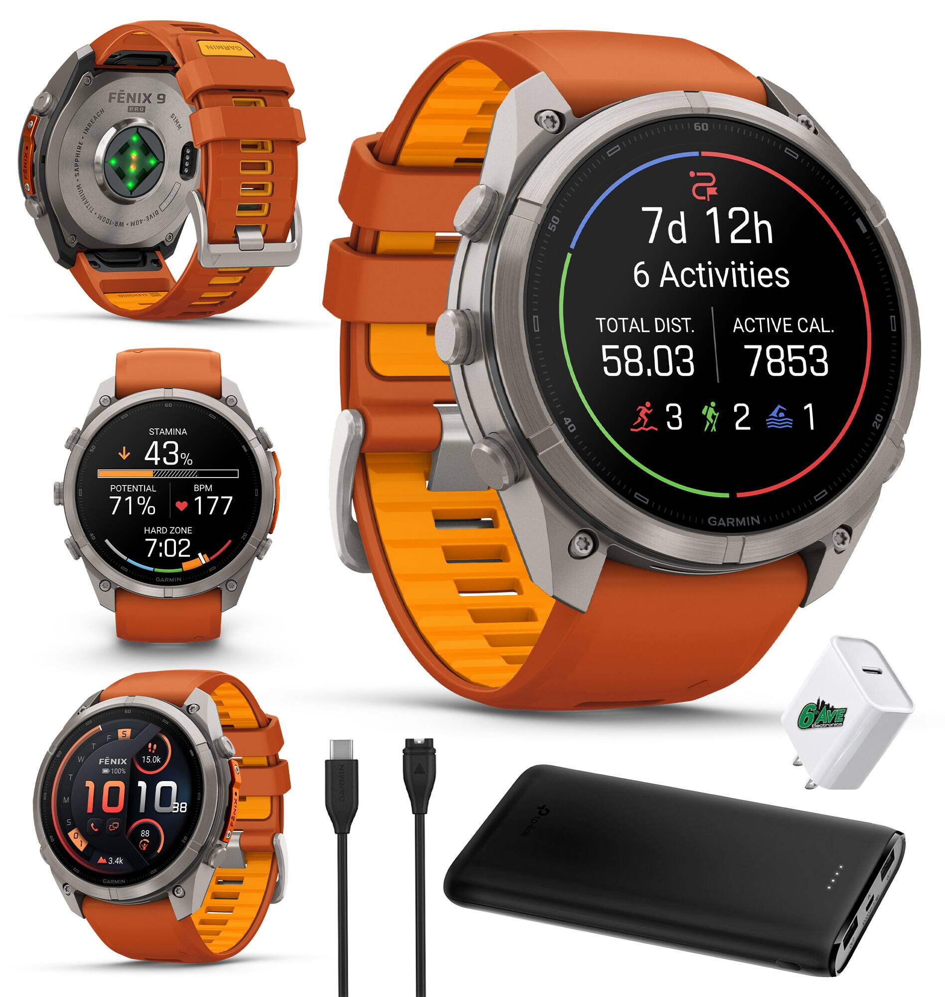 GARMIN  
FENIX 9 PRO INREACH SIMM SAPPHIRE TITANIUM  
05% in  
50  
60  
2  
7d 12h  
6 Activities  
STAMINA 43%  
TOTAL DIST. ACTIVE CAL. 58.03 7853  
40  
3  
2  
1  
20  
POTENTIAL BPM 71% 177  
HARD ZONE 7:02  
GARMIN  
GARMON  
5  
6'AINE sourchard  
N FNIX 15.0k 100% 1 10 10% 88 5 : # 3.4k  
tp-link