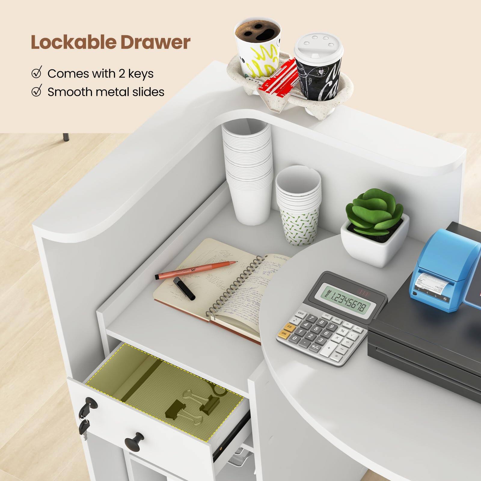 Lockable Drawer  
- Comes with 2 keys  
- Smooth metal slides