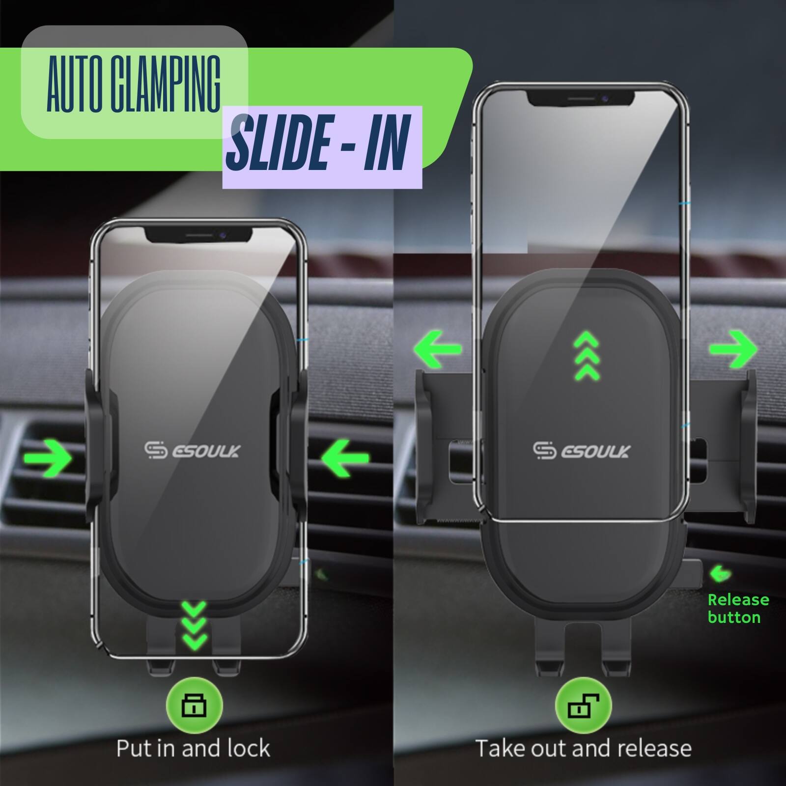 AUTO GLAMPING  
SLIDE-IN  

Put in and lock  

Release button  

Take out and release