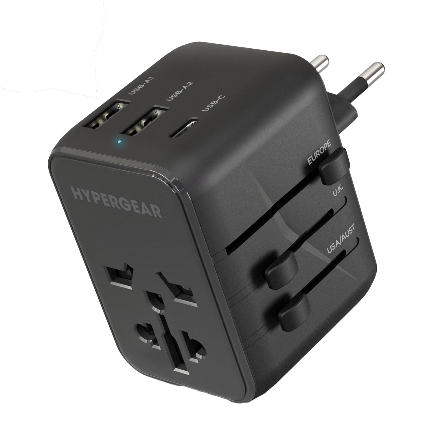 HyperGear - WorldCharge Universal Travel Adapter with USB and USB-C - Black