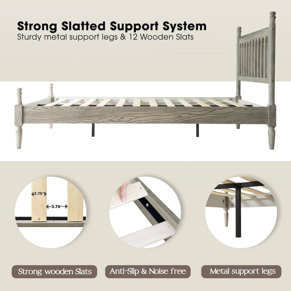 Strong Slatted Support System  
Sturdy metal support legs & 12 Wooden Slats  

2.75" 3.75"  

Strong wooden Slats  
Anti-Slip & Noise free  
Metal support legs