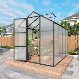 Mondawe - 6x8FT Polycarbonate Garden Greenhouse with Sturdy Aluminum Frame, Adjustable Vents, Lockable Door - Black