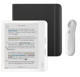 Kobo - Libra Colour (White) eReader with White Remote Bundle - 2024 - Black Notebook SleepCover