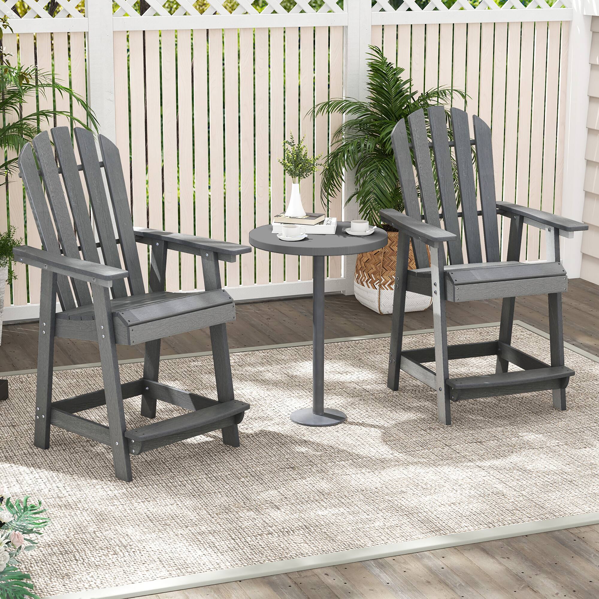 Alt View 1. Gymax - Gymax 2PCS Bar Stool HDPE Chair w/ Armrest Footrest Home Indoor Outdoor Patio Gray - Gray.