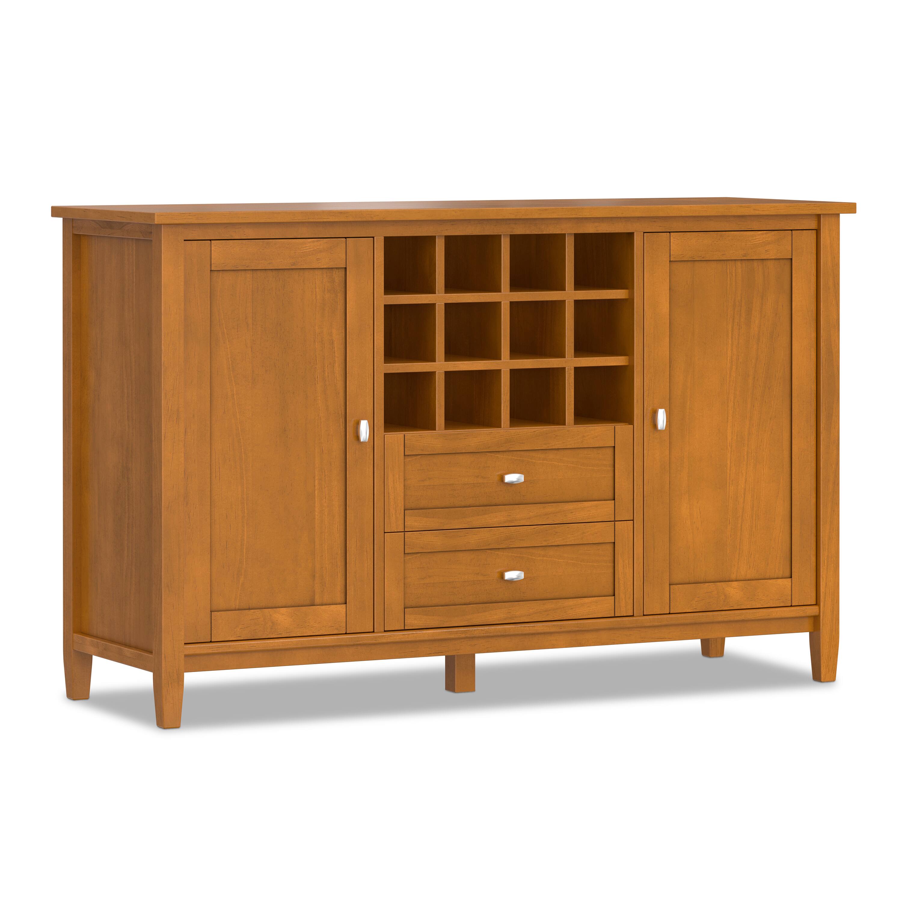 Angle. Simpli Home - Warm Shaker Storage Cabinet with Wine Rack - Light Golden Brown.