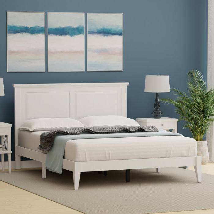 Left. Hivvago - Hivvago Queen Traditional Solid Oak Wooden Platform Bed Frame with Headboard - White.