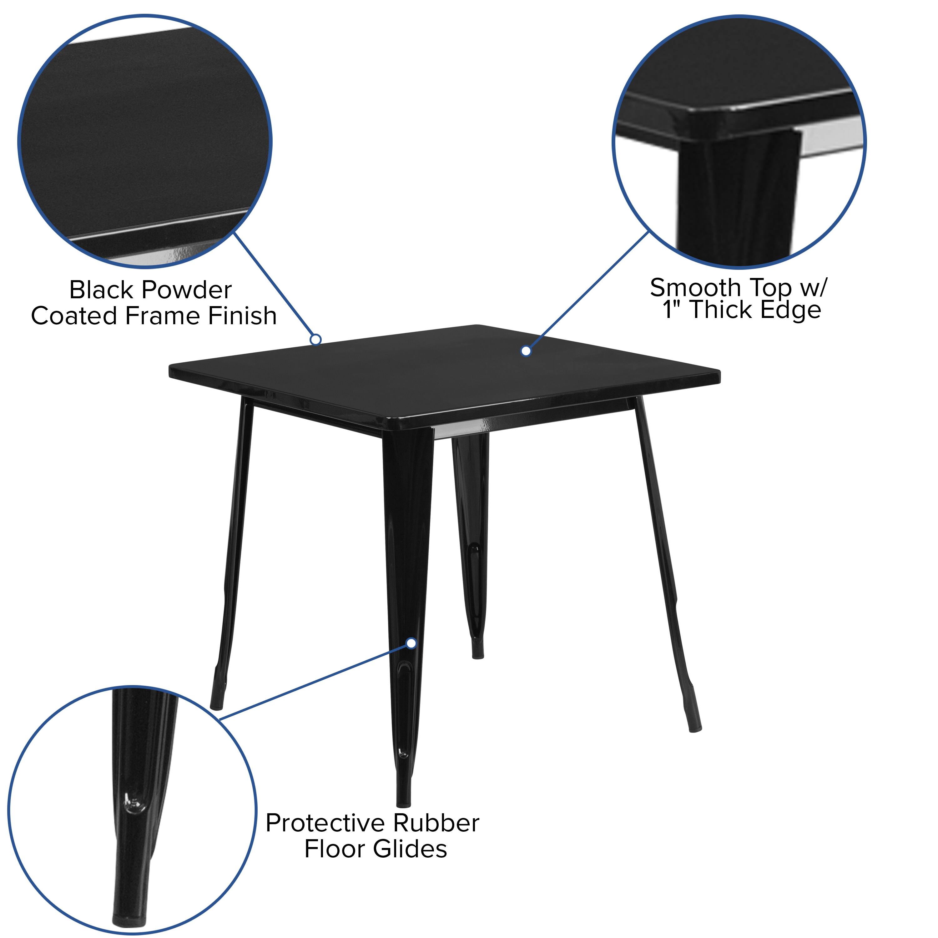 Black Powder Coated Frame Finish  
Smooth Top w/ 1" Thick Edge  
Protective Rubber Floor Glides