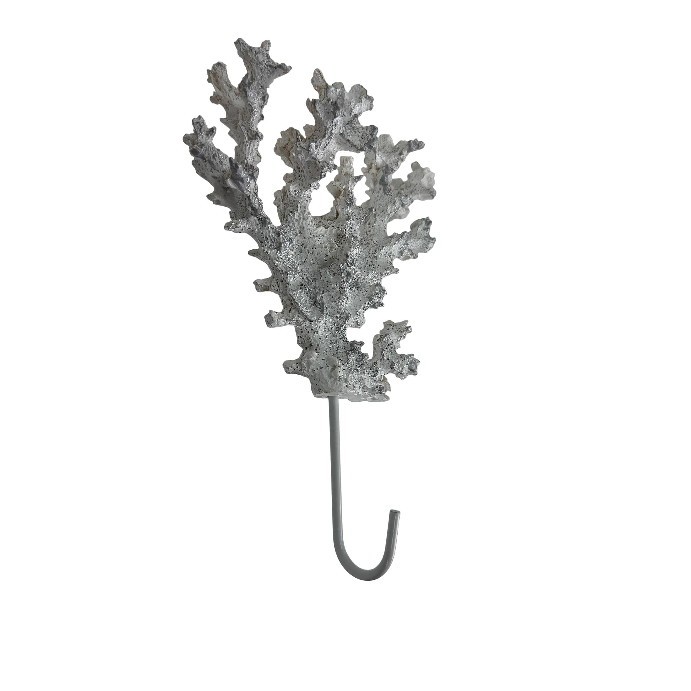 Alt View 1. Fancy That - Decorative Coral Wall Hook White Silver 7.25 in Resin Metal Key Hook - White.