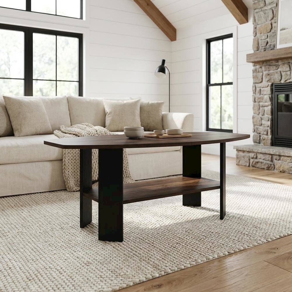Angle. FurniFact - Columbia Walnut Coffee Table with Black Legs and Simple Modern Design - Columbia Walnut.