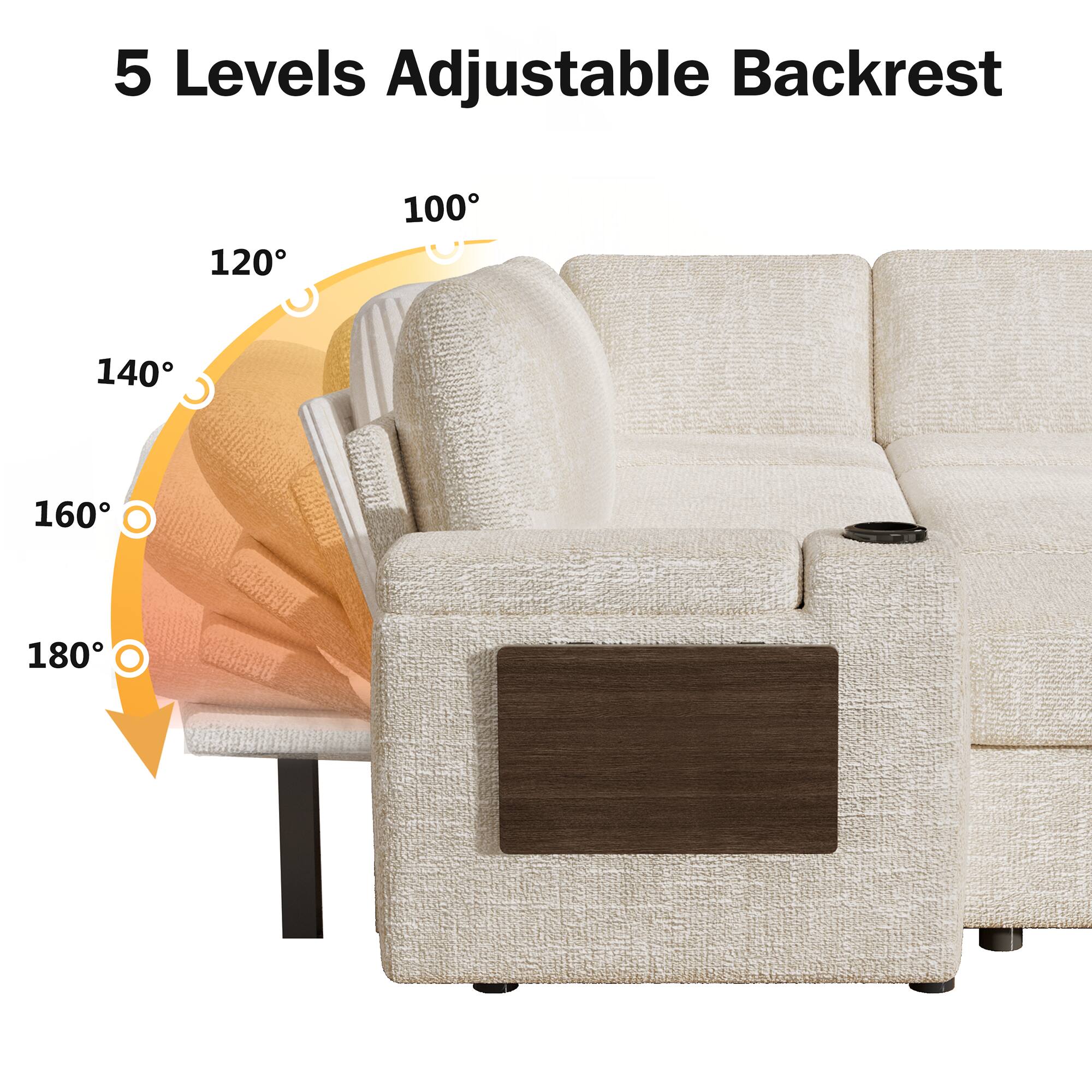 5 Levels Adjustable Backrest

100°  
120°  
140°  
160°  
180°