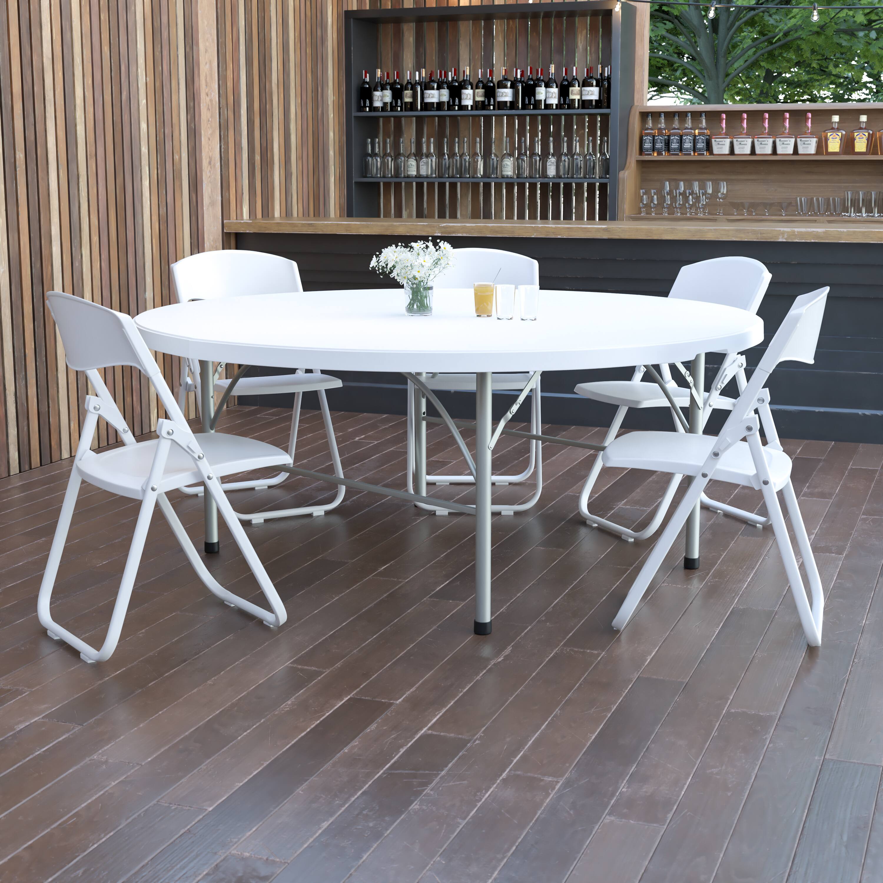 Alt View 11. Alamont Home - Stonewall 6-Foot Round Bi-Fold Granite White Plastic Event Folding Table with Handle - Granite White.