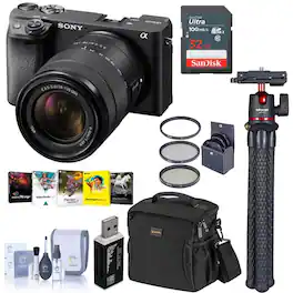 Bundle - Sony - Alpha a6400 Mirrorless Digital Camera with 18-135mm Lens - with Shoulder Bag, 64GB SD Card, Extra Battery,