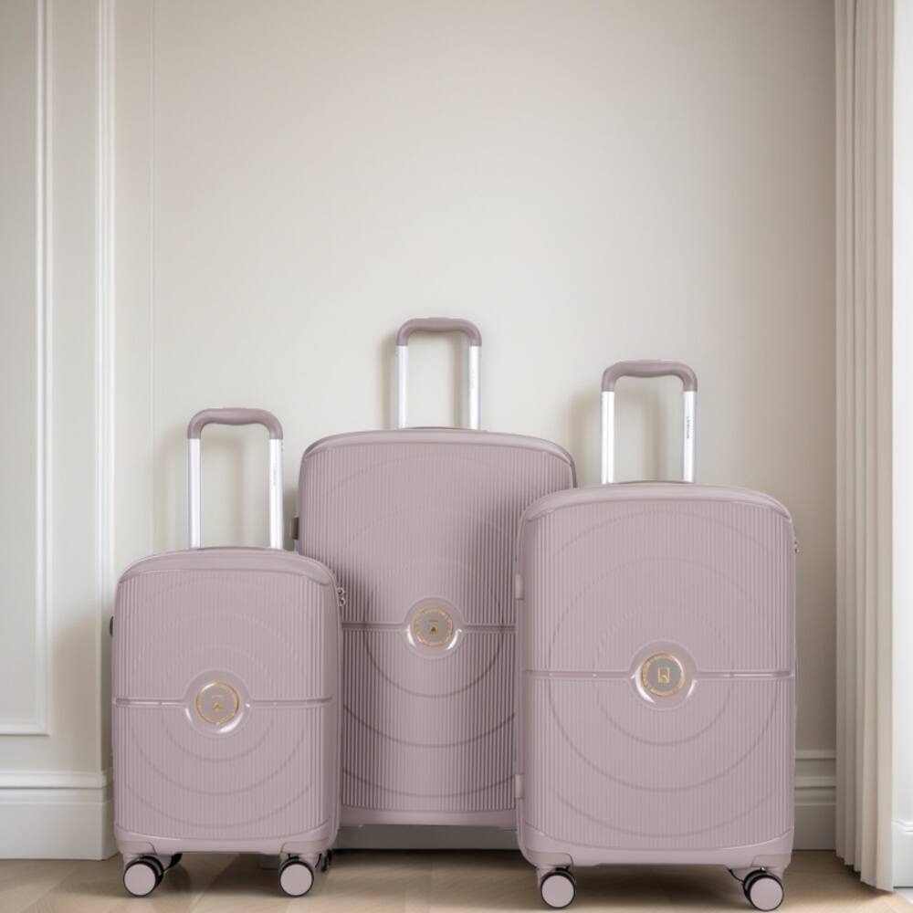 Angle. BreeBe - Hardshell Suitcase Double Spinner Wheels PP Luggage Sets Lightweight Durable Suitcase with TSA Lock, 3-Piece Set - Greige.