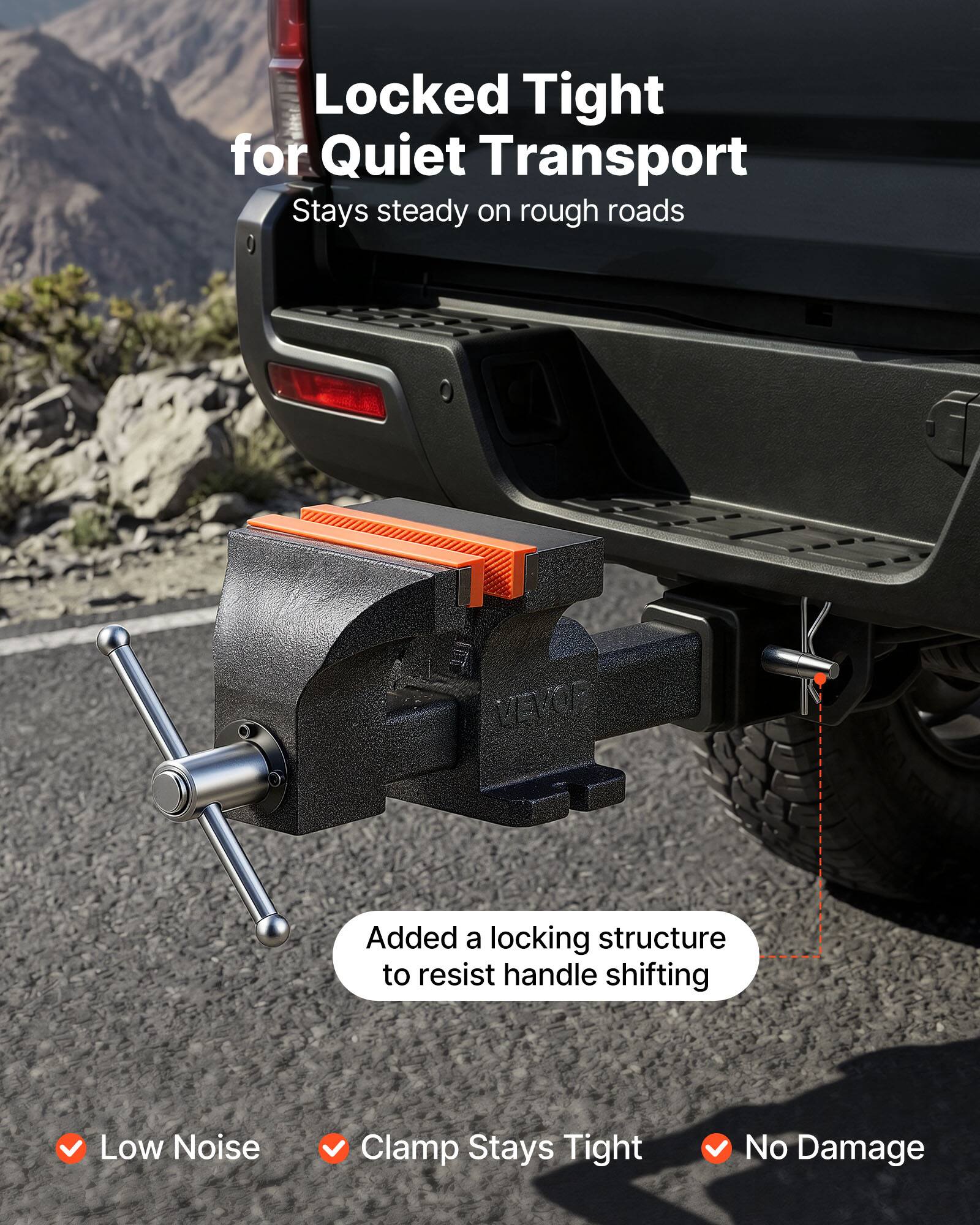 Locked Tight for Quiet Transport  
Stays steady on rough roads  

Added a locking structure to resist handle shifting  

Low Noise  
Clamp Stays Tight  
No Damage