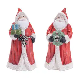 BreeBe - Hooded Terracotta Santa Figurine (Set of 2) - Red, Green