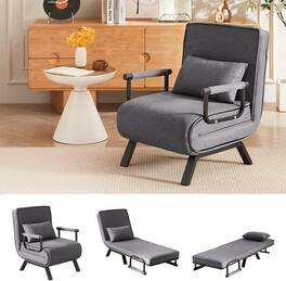 Trinkets Crazed - 5 in 1 Folding Sofa Bed Chair Convertible Sleeper Chair Bed - Gray