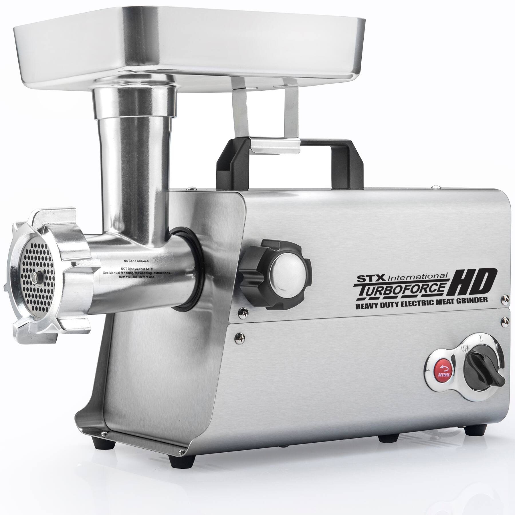 No Bones Allowed 101 stauwber Sald See Manual our Loophix wasthing instructions, formove - bellore 150

STX International HD TURBOFORCE ELECTRIC MEAT GRINDER HEAVY DUTY

OFF
I
REVERSE