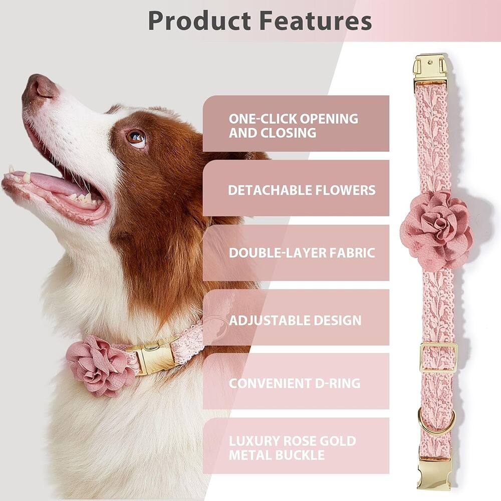 Product Features

- ONE-CLICK OPENING AND CLOSING
- DETACHABLE FLOWERS
- DOUBLE-LAYER FABRIC
- ADJUSTABLE DESIGN
- CONVENIENT D-RING
- LUXURY ROSE GOLD METAL BUCKLE