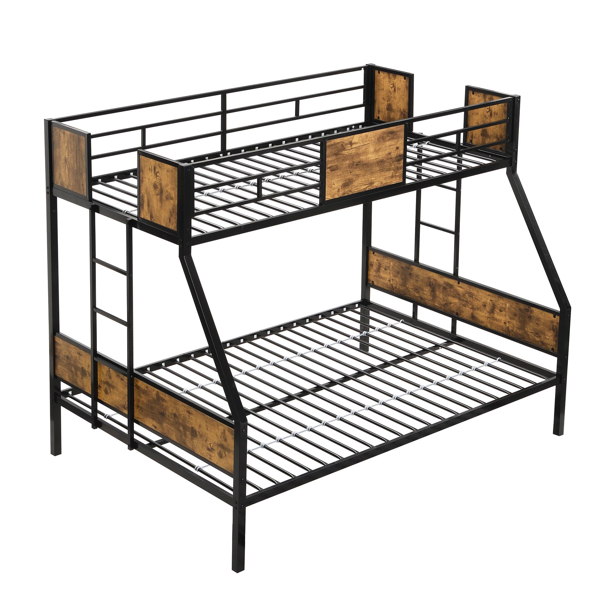 Left. Trinkets Crazed - Twin Over Full Metal Bunk Bed, Metal Bed with 2 Ladders and Full-Length Guardrail, No Box Spring Needed - Black.