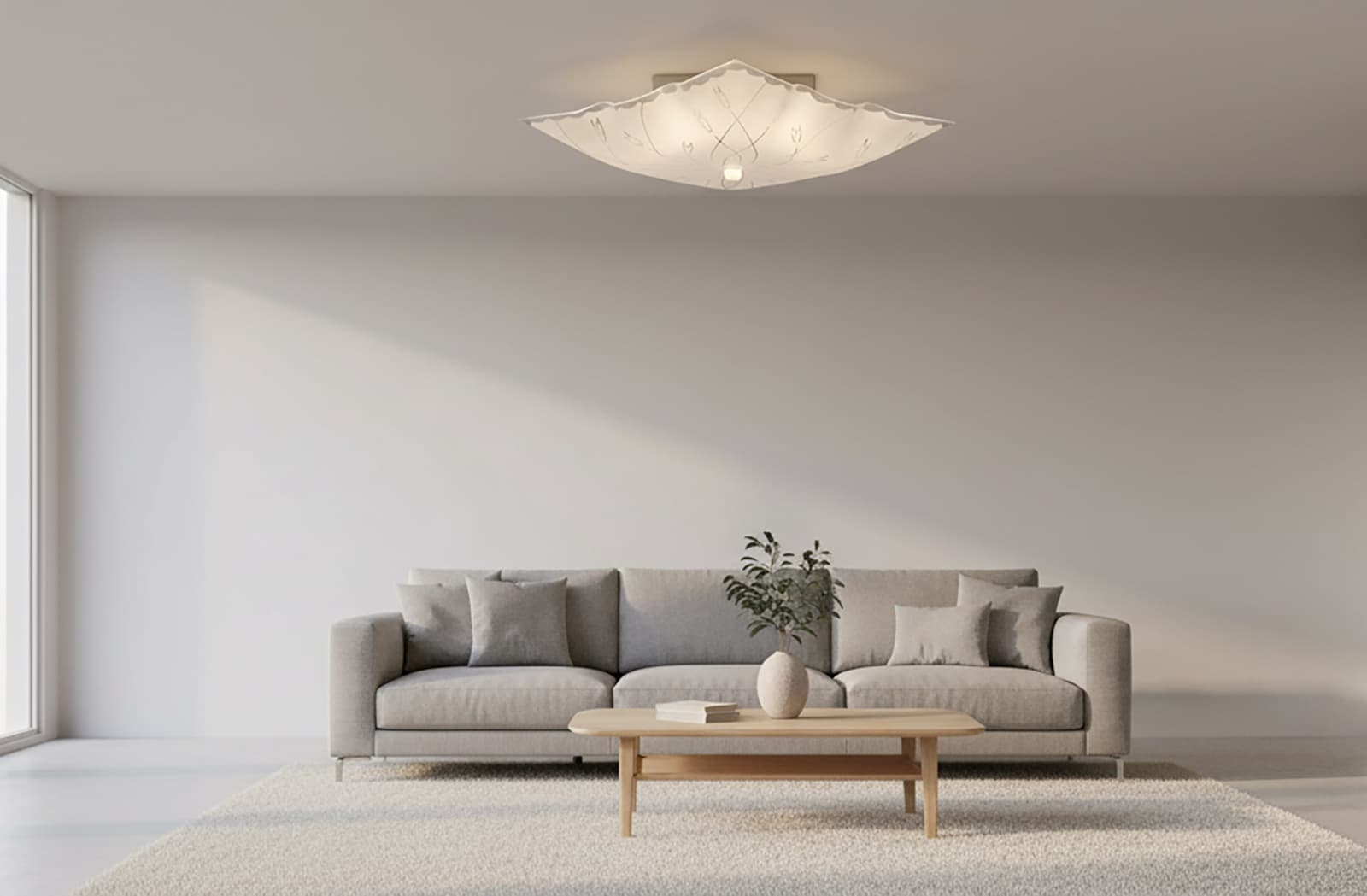 Alt View 3. FINEAK - 12" Etched White Square Glass Close-to-Ceiling Light.