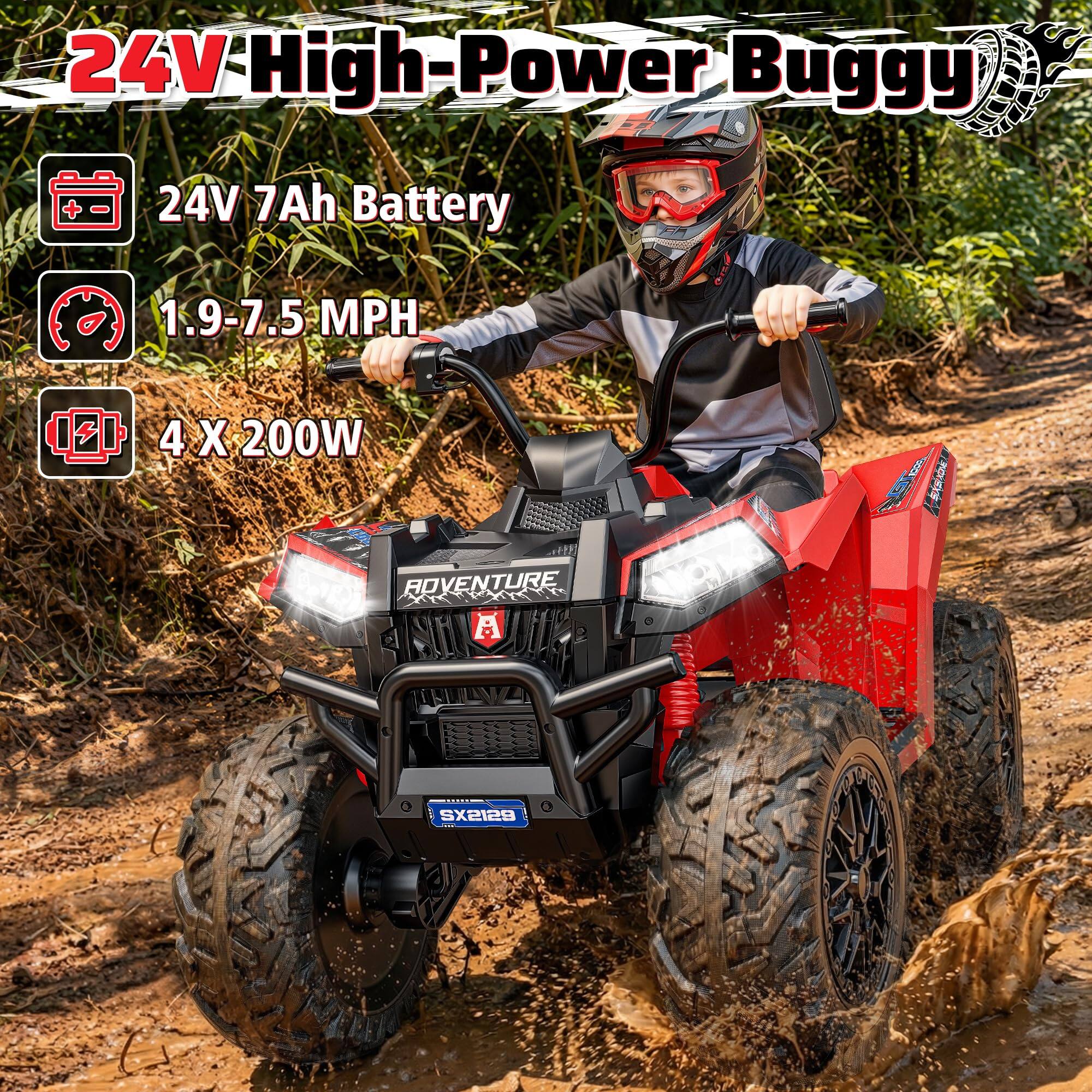 24V High-Power Buggy

24V 7Ah Battery

1.9-7.5 MPH

4 X 200W

ROVENTURE

SX2129