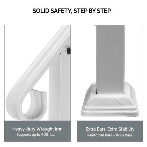 SOLID SAFETY, STEP BY STEP

Heavy-duty Wrought Iron Supports up to 400 lbs.

Extra Bars, Extra Stability
Reinforced Bars + Wide Base