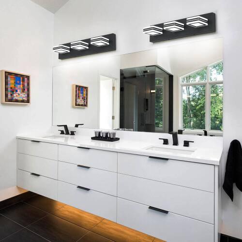 Angle. LUCKY ONE - 3-Light Matte Black LED Vanity Light, Up Down Wall Sconce for Bathroom Mirror, Dimmable - Black.