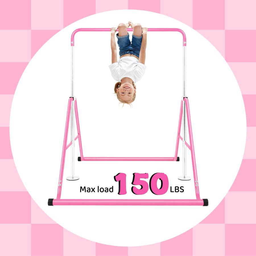 Pink Building Collapsed Brick Attic Gymnastics Bar for Kids Height Adjustable Horizontal Bar ...