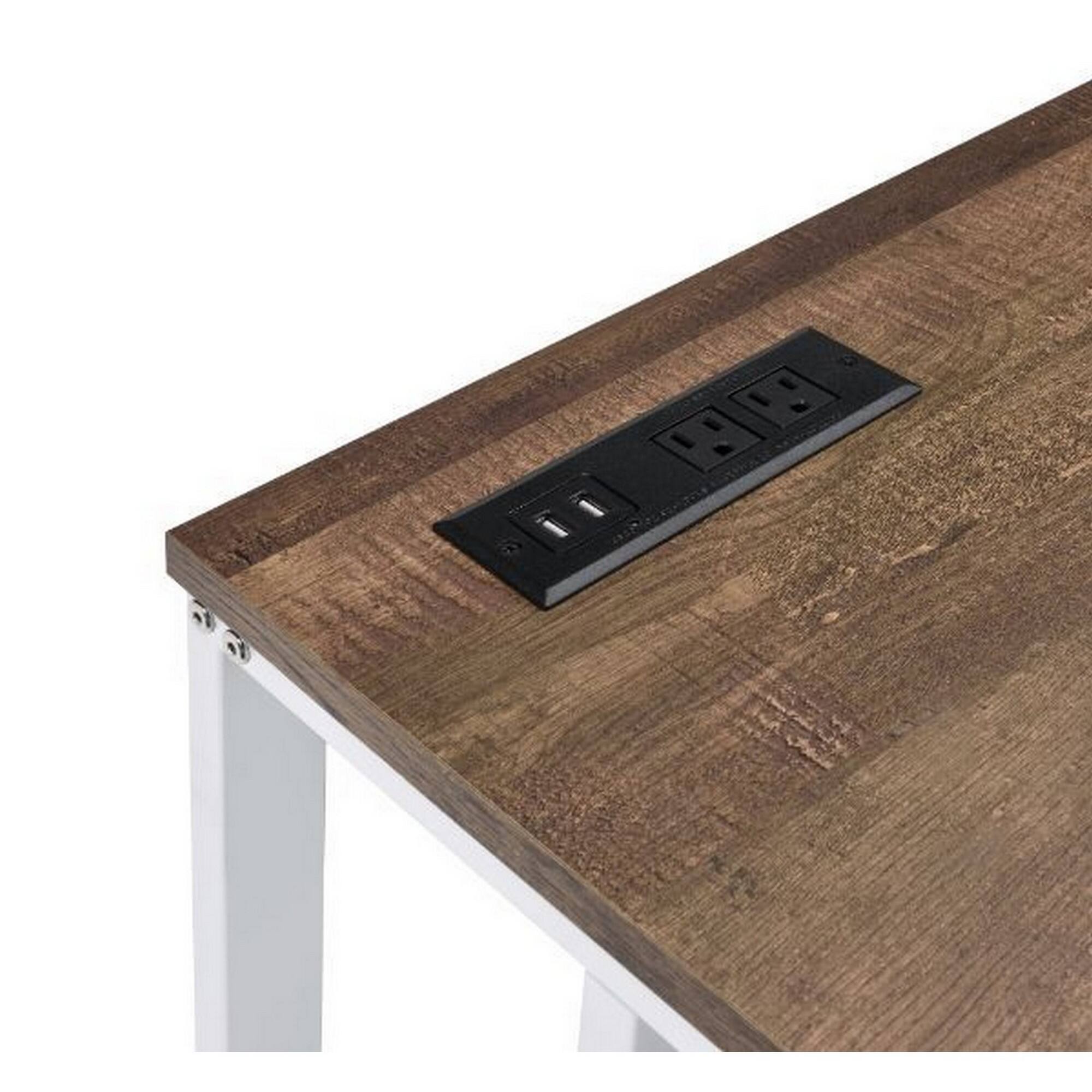 Left. Manhattan Lane - Writing Desk with Wooden Top and Built in USB Port, Brown and White - White and Brown.