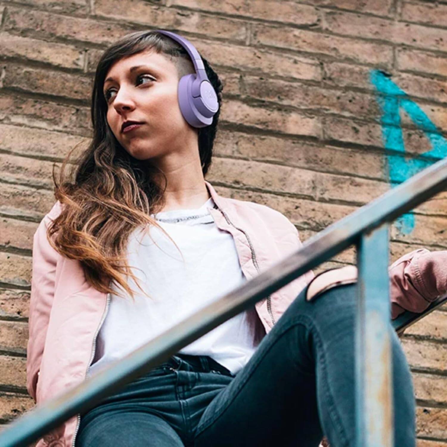 Left. JBL - JBL Tune 720BT - Wireless Over-Ear Headphones Pure Bass Sound, (Purple) - Purple.