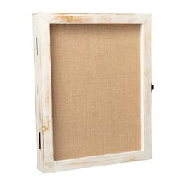 Emma + Oliver - Presley Wooden Display Case with Foam Back Board, Linen Overlay and Included Push Pins - White Wash