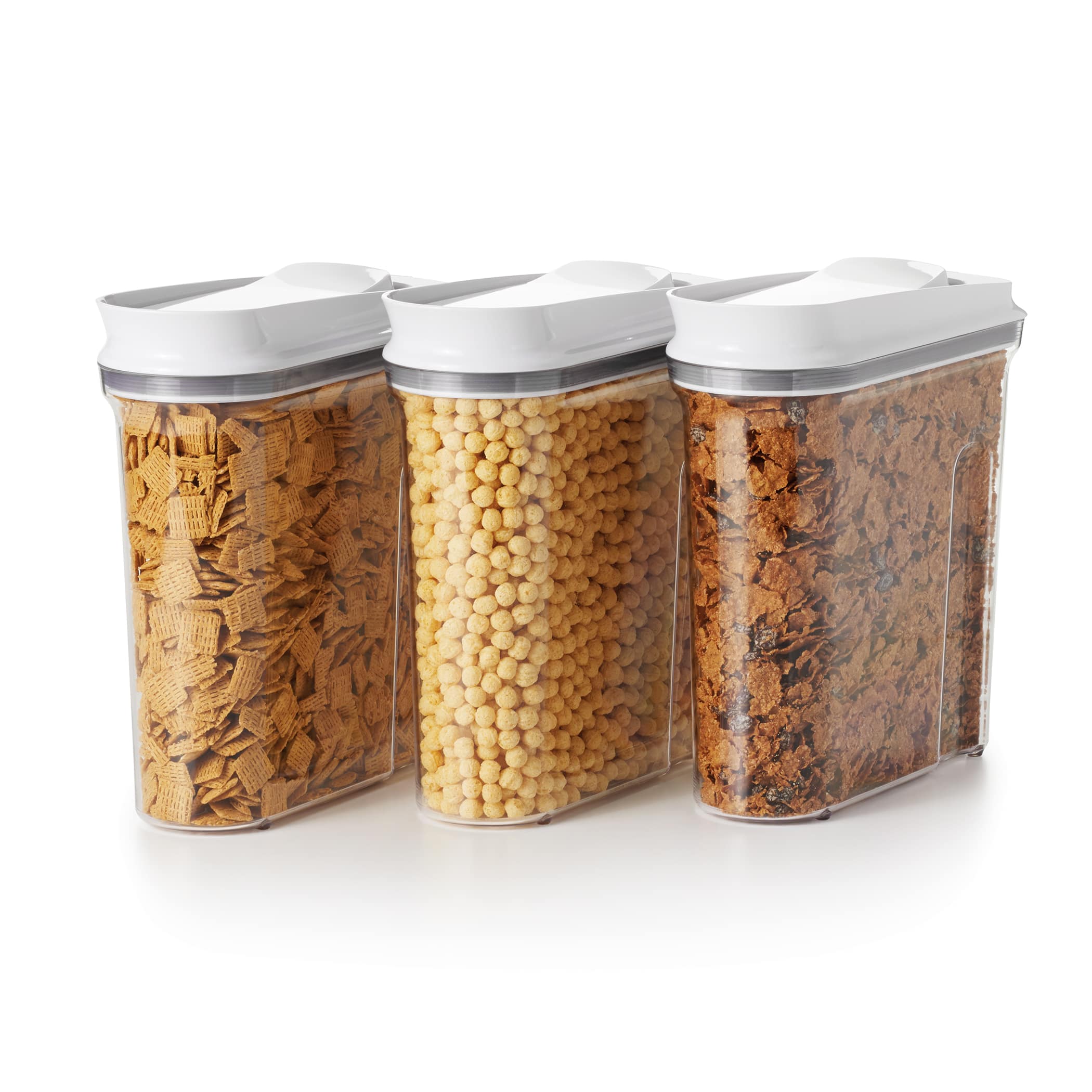 Angle. OXO - Good Grips 3 Piece Pop Cereal Dispenser Set - Clear.