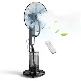 Winado - 18" Pedestal Misting Fan, Portable Mister Cooling Fan, Misting Floor Standing Fan w/5L Detachable Water Tank, 3 Speeds - Black