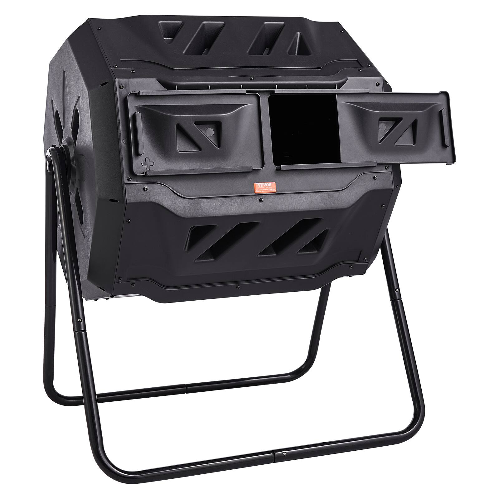 Alt View 5. VEVOR - Compost Bin,43-Gal Dual Chamber Composting Tumbler, Large Tumbling Rotating Composter with 2 Sliding Doors, Steel Frame - Black.