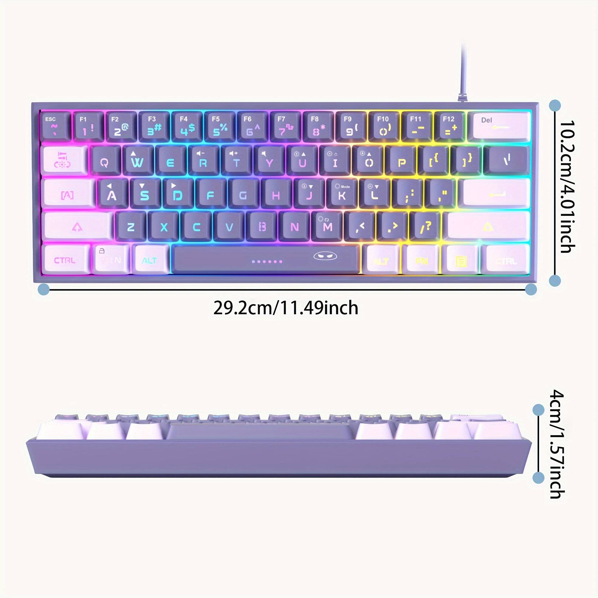 ESC F1 N 1 (*) [A] A CTRL  
F2 F3 F4 F5 F6 F7 F8 F9 F10 F11 @ # $ 1/  FL2 2 3 5 G 7 8  0 C Q W E R T Y U I O P | Mode A S D F D H    2 X  V 13 N M a N ALT FN  
29.2cm/11.49inch  
F12  
Del TRL  
10.2cm/4.01inch  
4cm/1.57inch