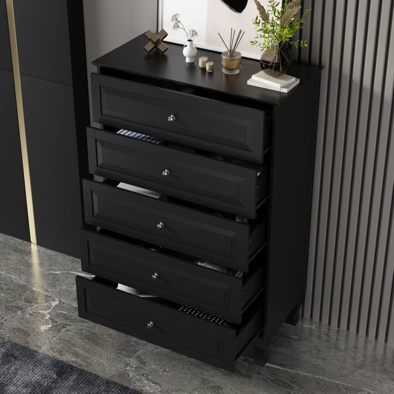 Angle. FUFU & GAGA - Classic Multi-Drawer Storage Cabinet – A Perfect Fusion of Space Organization and Aesthetic Design - Black.