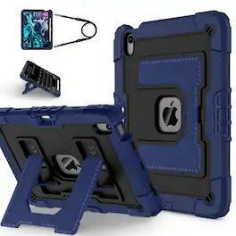 UUCOVER - Rugged Protective Case for iPad Air 11-inch M4 / M3 / M2 (2026/2025/2024) Shockproof Stand Cover with Shoulder Strap - Black+Navy