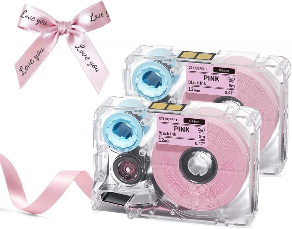 Phomemo - 0.47'' Gift Ribbon Tape for A30/P15, 5m Black on 2 units - Pink