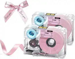 Phomemo - 0.47'' Gift Ribbon Tape for A30/P15, 5m Black on 2 units - Pink