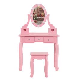 Winado - Little Kids Girls Vanity Table Set Makeup Dressing Desk with Stool & Mirror with 3 Drawers for Christmas Birthday Gift - Pink