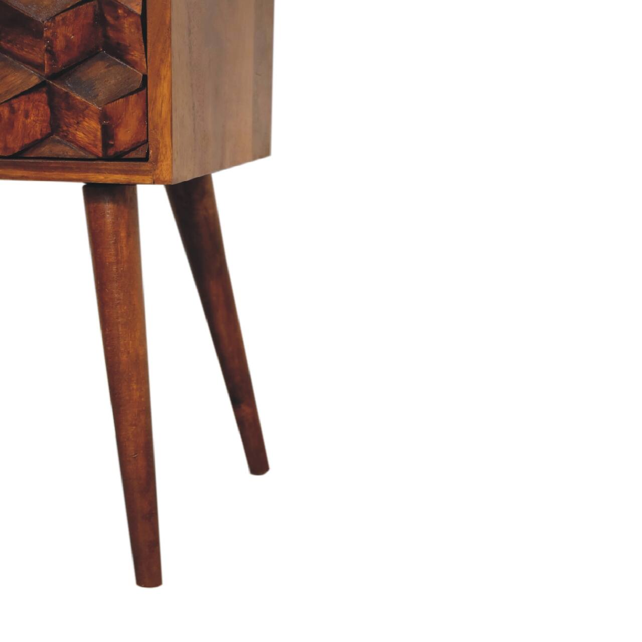 Alt View 3. Artisan Furniture - Artisan Furniture Solid Wood Mini Chestnut Cube 2 Drawer, Nordic legs, Nightstand, Dark Brown - Chestnut.