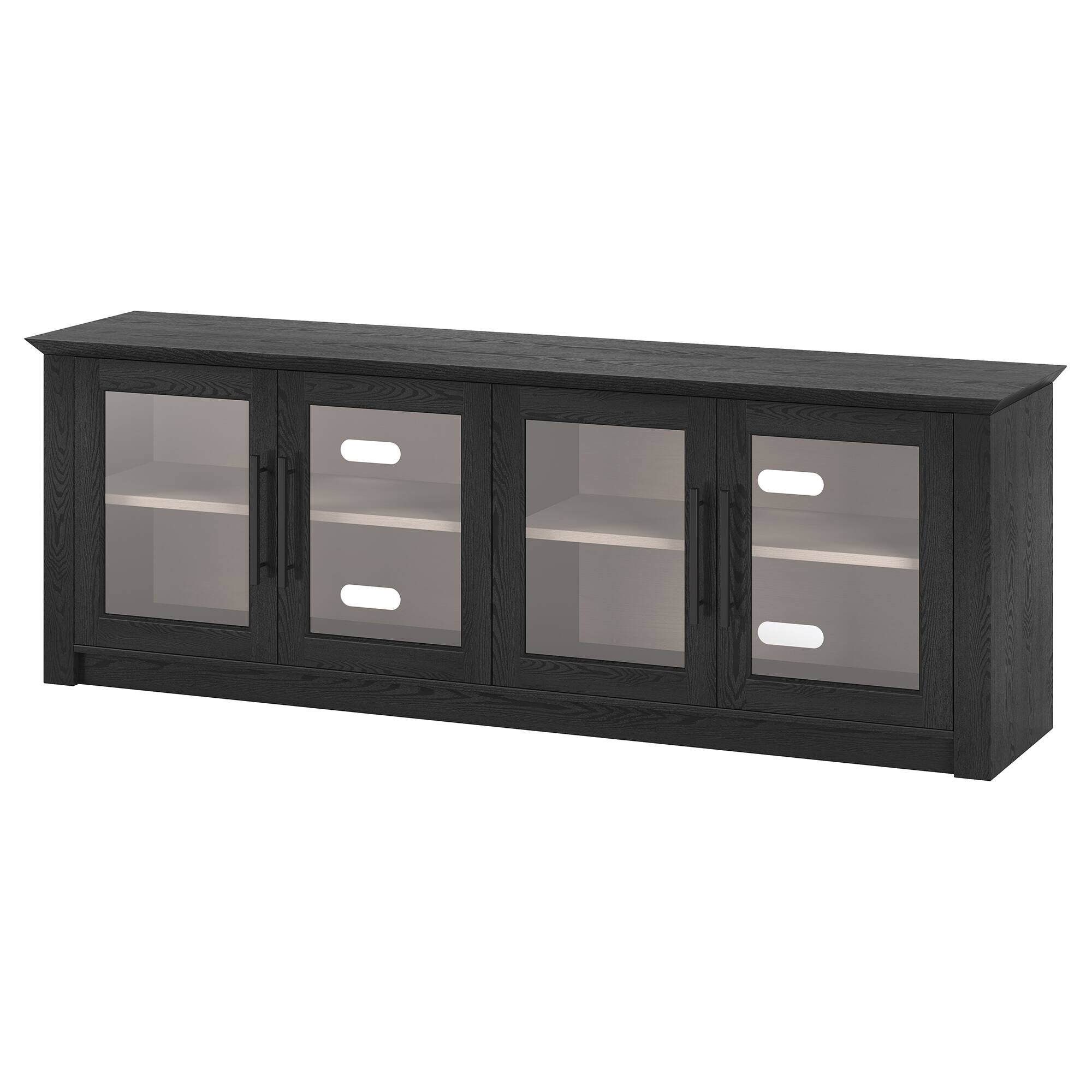 Left. Hudson&Canal - Thornwell Rectangular TV Stand for TV's up to 78" with Glass Doors in Black Grain/Alder White - Black Grain/Alder White.