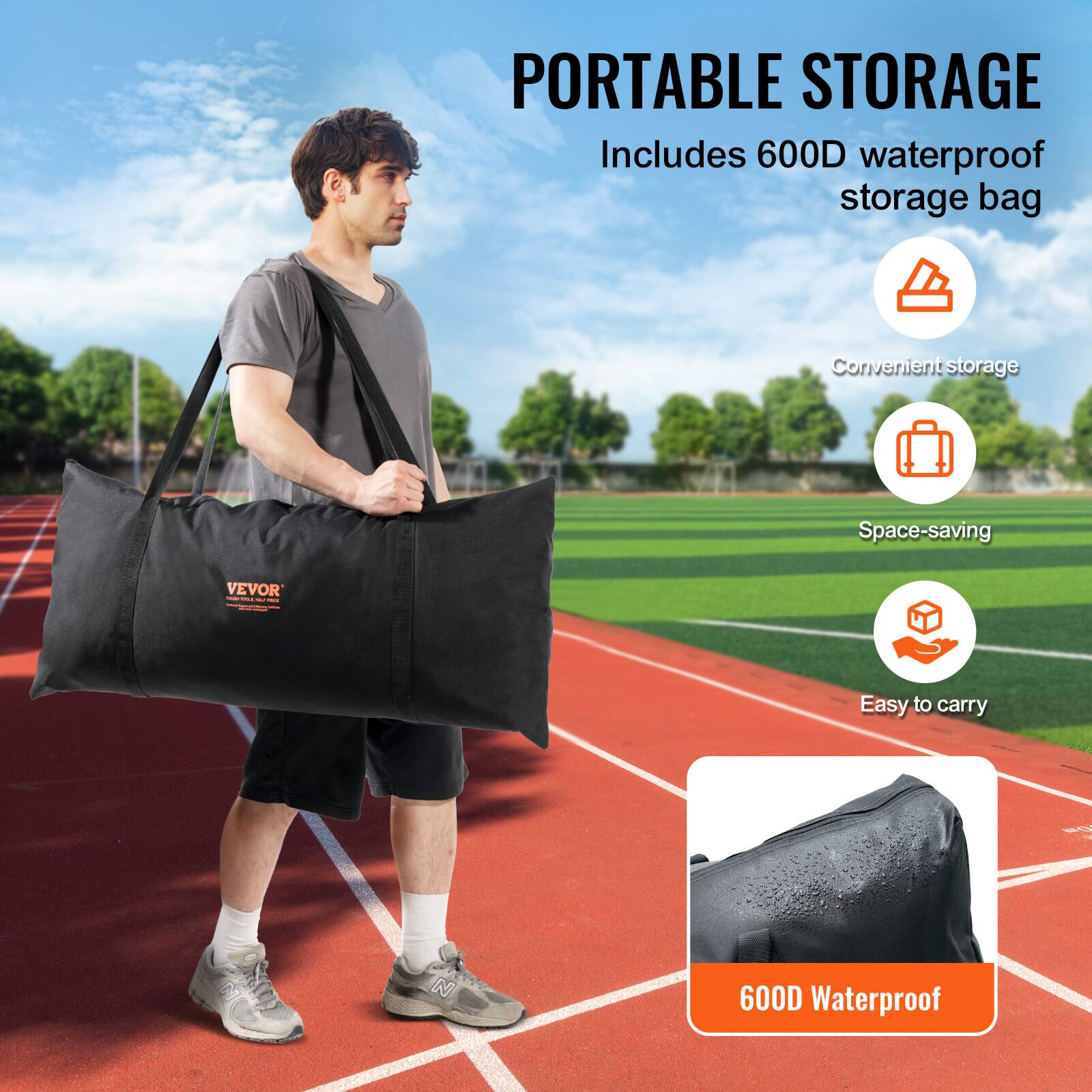 PORTABLE STORAGE  
Includes 600D waterproof storage bag  

- Convenient storage  
- Space-saving  
- Easy to carry  

600D Waterproof