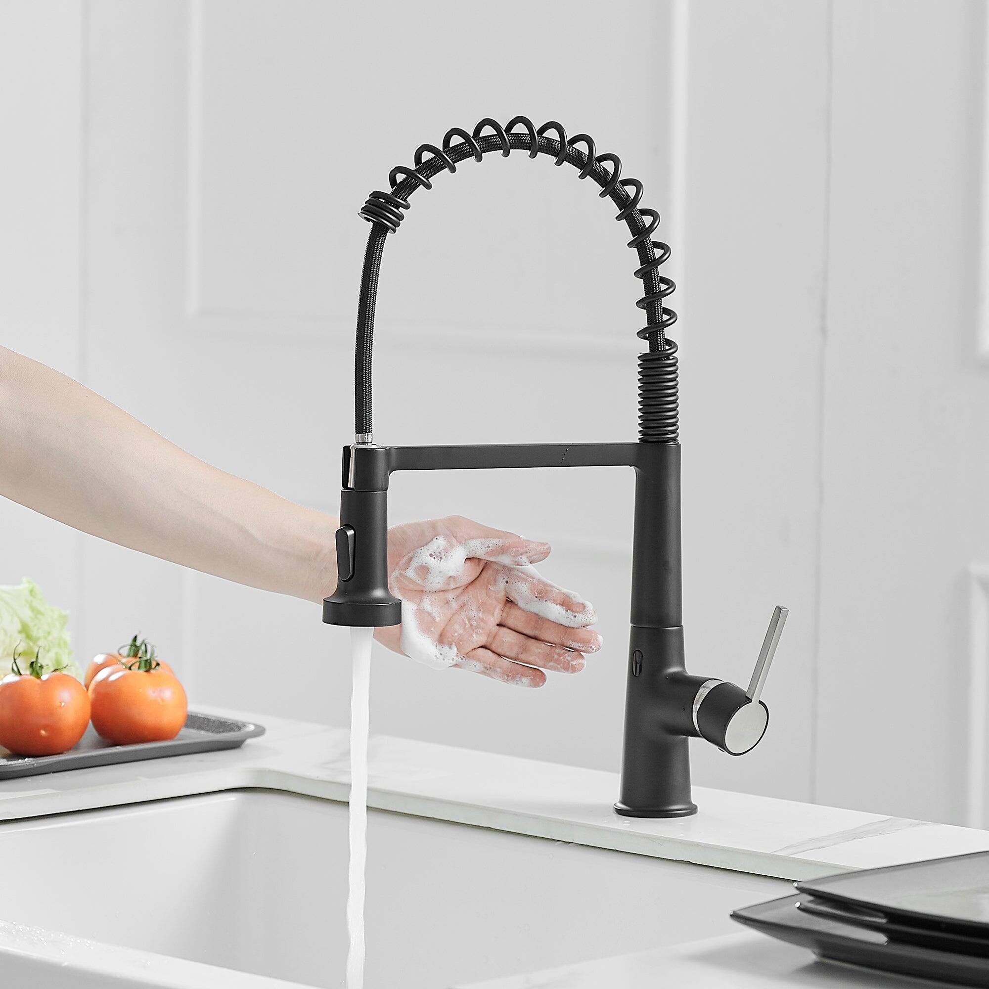Alt View 4. Boyel Living - Matte Black 2 Spray Patterns 1.8 GPM Single Handle Touchless Pull Down Sprayer Kitchen Faucet - Matte Black.