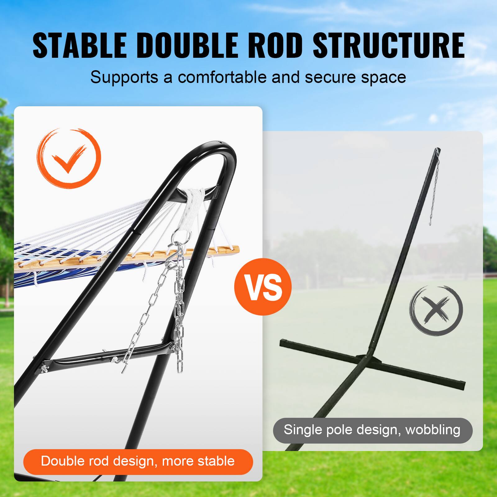 STABLE DOUBLE ROD STRUCTURE  
Supports a comfortable and secure space  

Double rod design, more stable  

VS  

Single pole design, wobbling