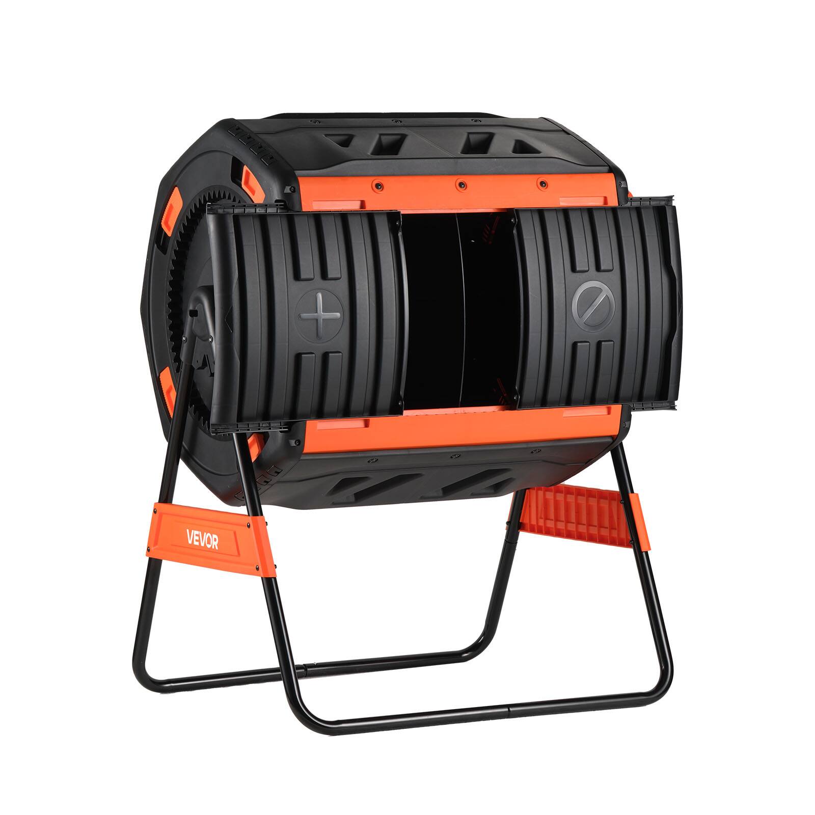 Alt View 5. VEVOR - Compost Tumbler, 53 Gallon Dual Chamber Outdoor Tumbling Composter with 2 Sliding Doors and Aeration System - Black + Orange.