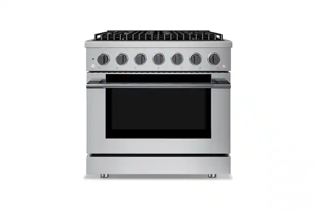 Front. Hauslane - HausPro 36 in. 6 Burners (20,000 BTU) Freestanding Dual Fuel Range - Black Stainless Steel.