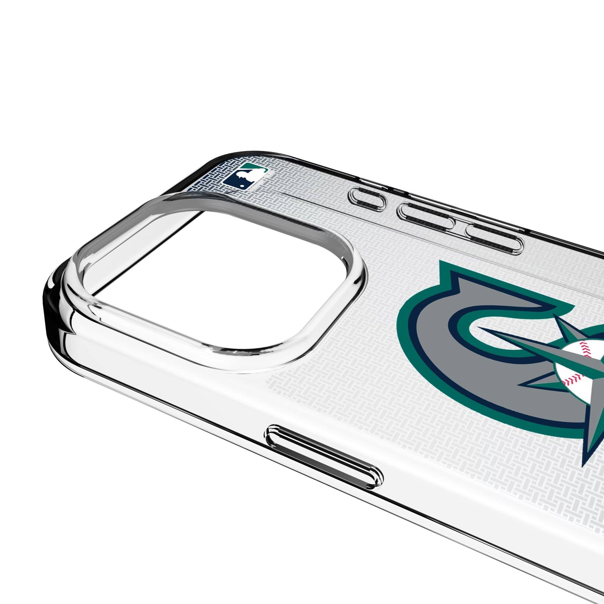 Alt View 2. Keyscaper - Seattle Mariners Linen Logo iPhone Clear Case - 13 mini - Multicolor.